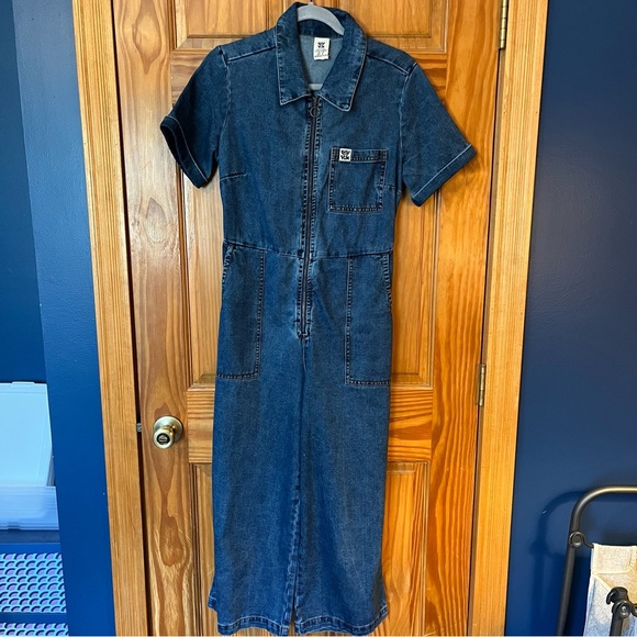 Lucy & Yak Dark Blue Denim Jumpsuit Wide Leg Crop - Picture 7 of 7